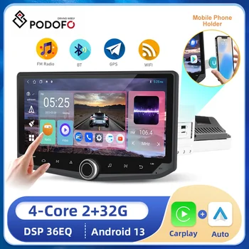 Podofo 1din Автомобильный GPS Стерео радиоприемник Android 13 2 + 32G Carplay Android auto Bluetooth WIFI DSP FM-радиоприемник Держатель телефона