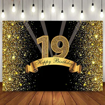 Декоративный фон для вечеринки в честь 19-го дня рождения Черно-золотая звезда Фото Фон для фотосъемки для взрослых мужчин женщин 19 лет