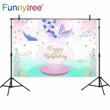Забавный фон из дерева для фотостудии русалка ракушка рыбка на день рождения на заказ мультяшный фон для фотосъемки детей photobooth photocall