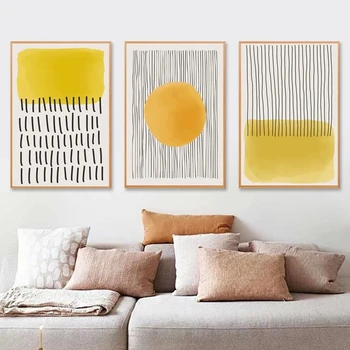 Современные абстрактные геометрические плакаты и принты Желтый Оранжевый синий Настенное искусство в минималистичных линиях, картины на холсте, декор для гостиной