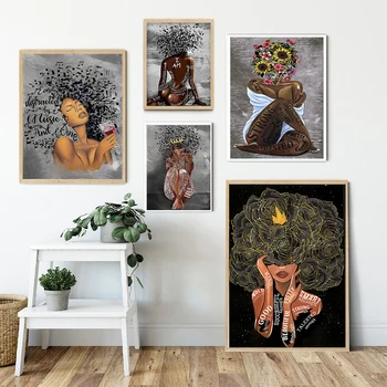 Американская чернокожая женщина, абстрактная голова, холст, настенное искусство, плакаты на скандинавскую тему и принты, настенные панно для украшения гостиной