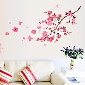 1 комплект настенных наклеек в виде цветов сливы Декоративный Ландшафтный дизайн Китайская Живопись Классические наклейки на стены DIY Съемная Декорная наклейка