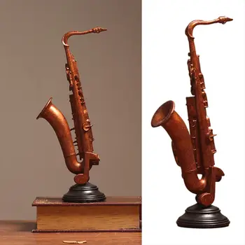 Модель мини-саксофона с базовой статуэткой Аксессуары для музыкальных инструментов Современная статуэтка музыкального инструмента Украшение домашнего рабочего стола