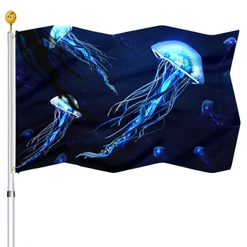 Флаг с голубой медузой, баннер с двойной строчкой и латунными люверсами, садовые флаги, украшение для вечеринки в помещении и на открытом воздухе, флаг из полиэстера
