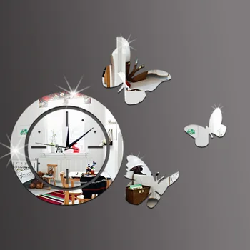 Новые европейские продажи современного украшения дома зеркало 3 d полое круглое зеркало настенные часы кварцевые часы Бесплатная Доставка