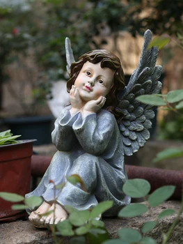 Фигурка маленького ангела из смолы в стиле кантри, скульптурные украшения для наружного садоводства, украшение сада, украшение двора