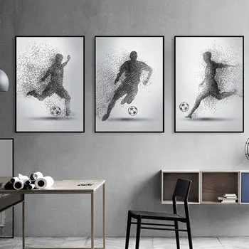 3шт Футбольный абстрактный мужчина, играющий в футбол, Спортивная живопись на холсте, плакаты, принты, настенное искусство в общежитии, Современные картины, домашний декор