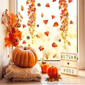 Наклейки с осенними листьями, наклейки с рисунком кленовых листьев, Праздничное украшение урожая на День Благодарения, Съемная стена из кленовых листьев на осень