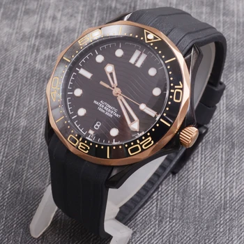 DEBERT 41 мм Повседневные Мужские часы с автоматическим механизмом, индикатор даты, черный циферблат, Резиновый ремешок для часов, Светящиеся часы из нержавеющей стали