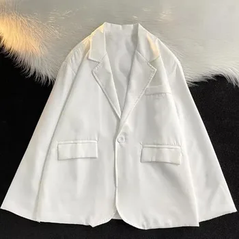 Мужской костюм из белого хлопка, свободный двубортный повседневный пиджак с отложным воротником 119.99