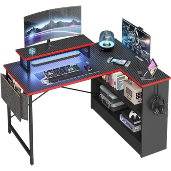 Лучший 42-дюймовый маленький L-образный компьютерный игровой стол со светодиодной подсветкой, 31,5 