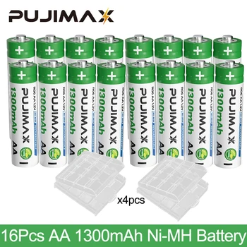 PUJIMAX 16PcsAA Ni-MH 1,2 В Аккумуляторные Батареи Для Фонарика, Бритвы, Мыши, Камеры, Игрушечного Счетчика Воды, 1300 мАч, Предварительно заряженный Аккумулятор