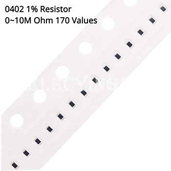 100 шт./лот 0402 0 ом ~ 10 М Ом SMD Резистор 1% 1/16 Вт Резистор для поверхностного монтажа чипа ROHS 0R ~ 10 М 1R/4.7R/47R/10R/1K/10K/100K/1M/47K
