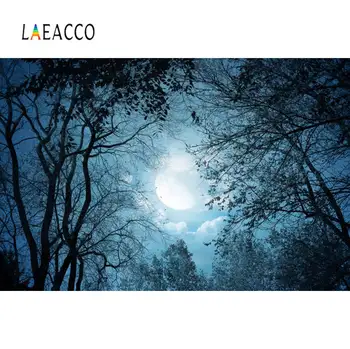 Laeacco Фотофоны Темная Ночь Дерево Луна Обои Ужасы Живописные Фотографические Фоны Фотосессия Фотостудия