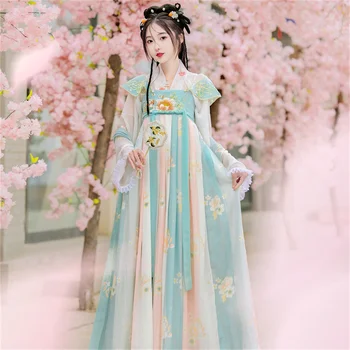 Женское платье Hanfu в Китайском стиле, Традиционное Элегантное Платье принцессы с Цветочной Вышивкой, Восточное Платье Феи для Косплея на сцене, танцевальный халат