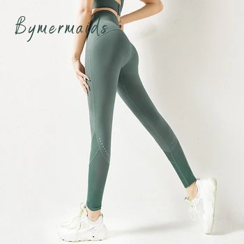 Bymermaids, штаны для фитнеса с сетчатым переплетением, женские бесшовные леггинсы с эффектом пуш-ап, колготки для бега, штаны для йоги с высокой талией, штаны для йоги с девятью точками