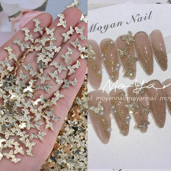 10шт Двухслойных золотых/серебряных бабочек для ногтей 3D Подвески для ногтей с бабочками из металлического сплава Роскошный Маникюр с кулоном Бабочка