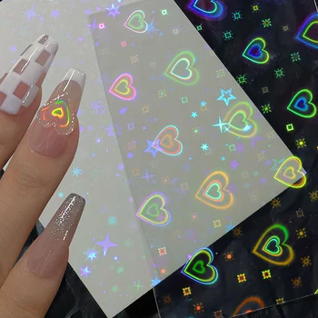 Наклейка для дизайна ногтей Aurora Laser в виде сердца, 3D динамические наклейки для ногтей, стеклянные наклейки для ногтей, маникюр, дизайн металлических ногтей, наклейка для ногтей, НОВИНКА