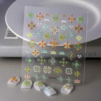 Богемные нежные красочные тотемы, 5D Самоклеящиеся наклейки с мягким тиснением, 3D наклейки для ногтей, Маникюрный салон