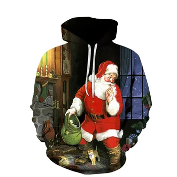 Новая мужская толстовка с 3D принтом Санта-Клауса из коллекции Christmas Graphic, женские толстовки Y2K, пуловер, забавная толстовка с капюшоном для детей.