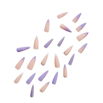 Фиолетово-розовые гвозди с острым напылением Средней толщины, удобные для ношения на вечеринках, свиданиях и свадьбах