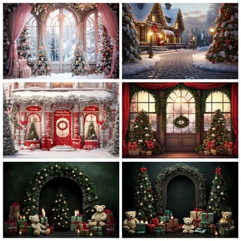Рождественские фоны AI для фотосъемки 2023 Xmas Windoe Снежная сцена Подарок Детский душ Фон для семейной вечеринки Студийные съемки реквизит