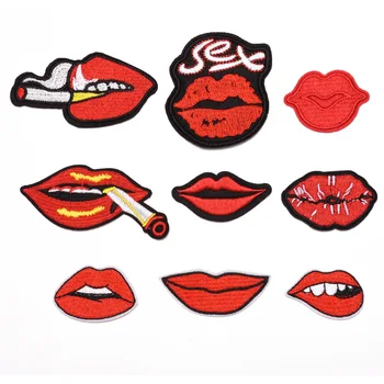 9шт. Серия Red Lips, вышитые утюгом нашивки для одежды для девочек, наклейка на шляпу, джинсы, нашивка для глажения, аппликация, значок