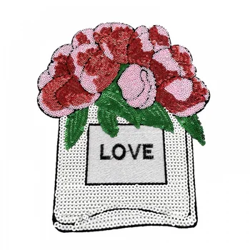 Нашивки для флакона духов Flower LOVE, аппликация, нашивка с цветочной вышивкой, нашивка с блестками для одежды