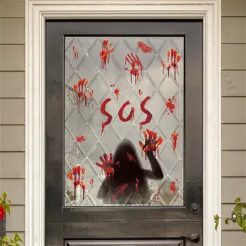 Наклейки на окно Хэллоуина, Кровавый Отпечаток руки, Украшения на окно Хэллоуина, Наклейки для вечеринки Зомби в ванной комнате Ужасов.