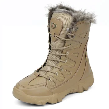 Зимние мужские короткие плюшевые походные треккинговые ботинки с высоким берцем, тактические ботинки для пустыни, дышащие зимние ботинки для охоты и скалолазания на молнии