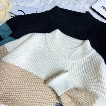 Осенне-Зимний Новый Мужской свитер с Полувысоким вырезом, Свободная и Плотная Трикотажная рубашка, Модный Топ для тепла