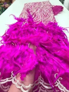Роскошная Африканская кружевная ткань 2023 г. Высококачественное французское перо, блестки, вышивка бисером, тюлевая кружевная ткань для вечернего платья