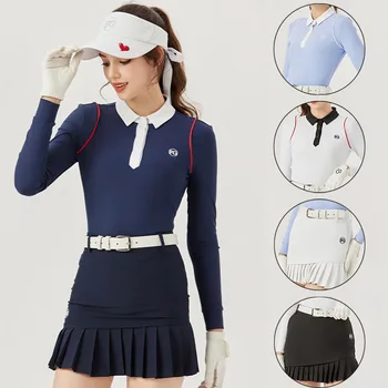 Femt Golf, женская облегающая юбка для гольфа, плиссированные брюки-кюлоты с высокой талией, женский топ-поло в стиле пэчворк, Комплекты мягких рубашек с длинными рукавами