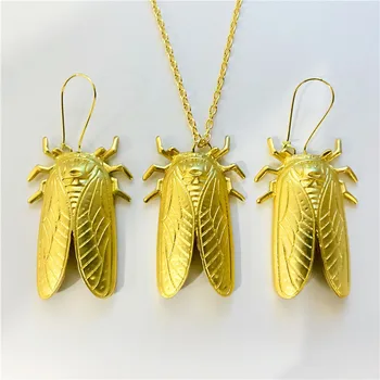 3 шт./1 компл. Ожерелье-серьги Новый дизайн! Золотые серьги-цикады с насекомыми, летнее ожерелье