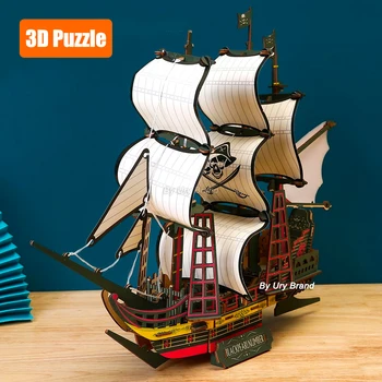 3D Деревянный пазл Винтажная парусная лодка Модель Пиратского корабля Royal Queen Kit Игрушки для украшения своими руками для взрослых и детей