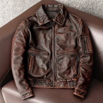 Винтажная зимняя мужская куртка из натуральной кожи, мужская мотоциклетная куртка из натуральной кожи, пилотное пальто, одежда
