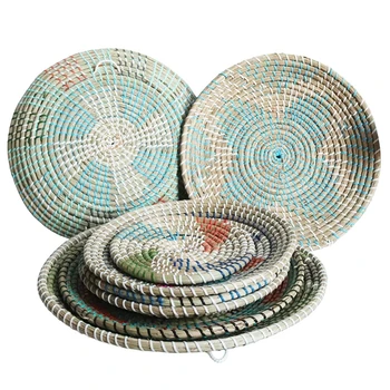 Плетеные украшения для стен из соломы в стиле бохо, настенные тарелки из ротанга из натуральной морской травы, Декоративные блюда для фруктов для домашней кухни, гостиной