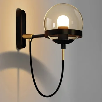 Бра для ресторана в скандинавском стиле в стиле ретро, Постмодернистский минималистичный гостиничный прикроватный светильник в индустриальном стиле с круглым железным стеклянным шаром