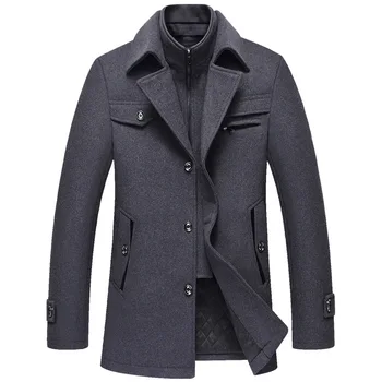 Осенне-зимние мужские шерстяные тренчи, утолщенная куртка средней Длины, мужское пальто на молнии с двойным воротником, Ветрозащитное Шерстяное пальто 4XL
