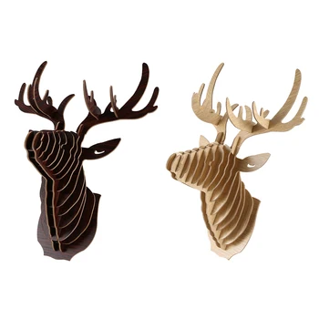 3D резьба по дереву, украшение в виде головы оленя, ожерелье на стену и крючок, ключ от шляпы