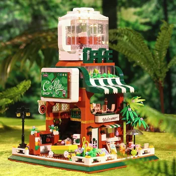 Cafeterio Coffee Shop Фигурные строительные блоки, собранная архитектурная модель уличного пейзажа, игрушки из коллекции Mini Brick Kid в подарок