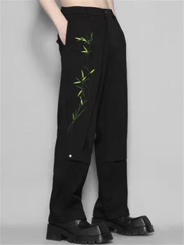 2023 Оригинальная мужская одежда в стиле британской гавани с растительной вышивкой, повседневные брюки с прямыми штанинами, мужской осенний тренд pan