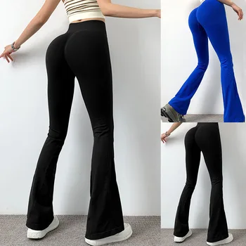 Простые узкие брюки-клеш с высокой талией, персиковые брюки для фитнеса, женские уличные брюки, слегка расклешенные леггинсы для йоги
