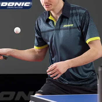 DONIC-Футболка для настольного тенниса для мужчин и женщин, Круглый вырез, Быстросохнущая Спортивная футболка, Дышащая рубашка для пинг-понга с коротким рукавом, Отворот