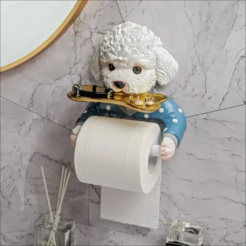 Держатель туалетной бумаги с мультяшным плюшевым псом, без перфоратора, Настенный лоток для рулона туалетной бумаги, стеллаж для хранения туалетной бумаги, украшение ванной комнаты