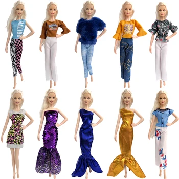NK Mix 1 комплект Модной одежды для куклы Барби, аксессуары, современное платье Русалки, Повседневная одежда, Брюки для девочки, подарок для куклы 1/6 JJ