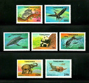 7 шт. / компл. Новая почтовая марка Танзании 1994 г. Марки с дикими животными пандой и слоном MNH