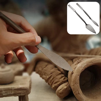 Двуглавый разделочный нож из марганцевой стали, глиняный пластиковый нож в форме ивы, Маленькая лопатка, скребок, Тонко вырезанные керамические инструменты