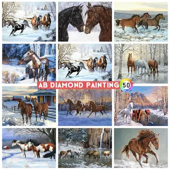 AB Diamond Painting 5d Animal Winter DIY Мозаика для вышивки крестом Лошадь Новые Поступления Настенные Художественные наклейки на стену Домашний декор