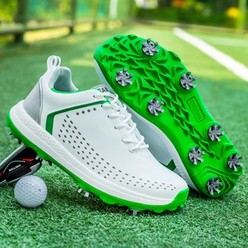 Зелено-голубая мужская спортивная обувь для гольфистов с шипами, удобная весенняя уличная мужская спортивная обувь для гольфа, тренировочные кроссовки